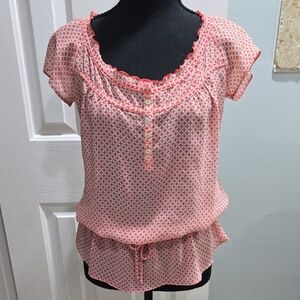 Catch My I Pink-Orange Patterned Top Woman's Size M